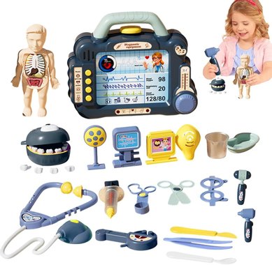 Детски медицински комплект с куфарче Doctor 6906 blue 36 части Детски докторски комплект Син куфар комплект за игра 
