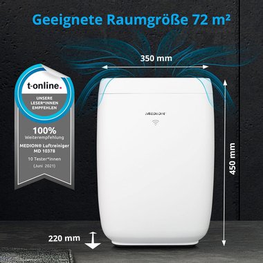 Пречиствател на въздух 3в1 Medion MD 10378 53W Smart Led дисплей Сензорен екран 72 m² 