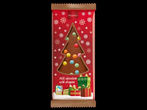 Коледен млечен шоколад с дражета