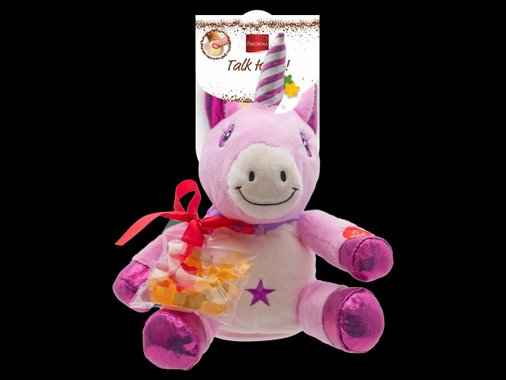 Говореща плюшена играчка с шоколадови лакомства