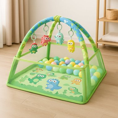 Активна гимнастика за бебе 3 в 1 – постелка и кът за игра с арки + ПОДАРЪК Цветни топки