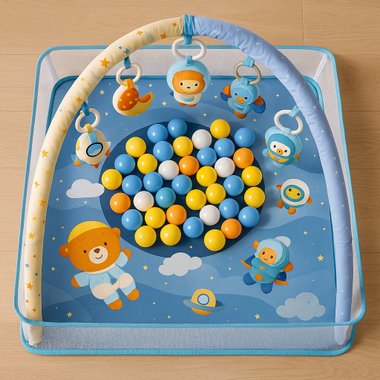 Активна гимнастика за бебе 3 в 1 – постелка и кът за игра с арки + ПОДАРЪК Цветни топки