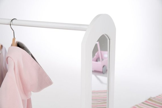 Детски щендер за дрехи с огледало и рафтове Roba 450151WE Дървена стойка за дрехи Бебешки стелаж за дрехи Детски гардероб