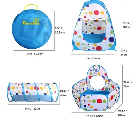 Детска палатка и тента 3в1 с тунел и 50 цветни топки ПОДАРЪК