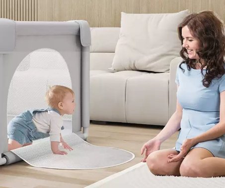 Просторна Бебешка Кошара за Игра + ПОДАРЪК Двулицево Килимче | Безопасна, Удобна и Супер Цена