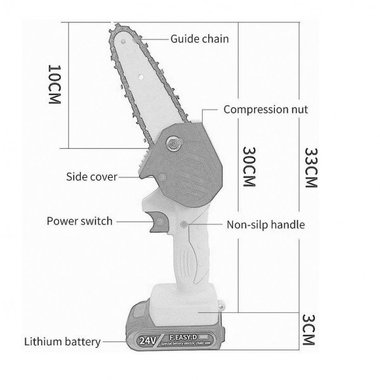 Мини верижен трион F Easy D 550W 24V Батерия и зарядно Мини акумолаторна резачка за клони