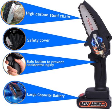 Мини верижен трион F Easy D 550W 24V Батерия и зарядно Мини акумолаторна резачка за клони