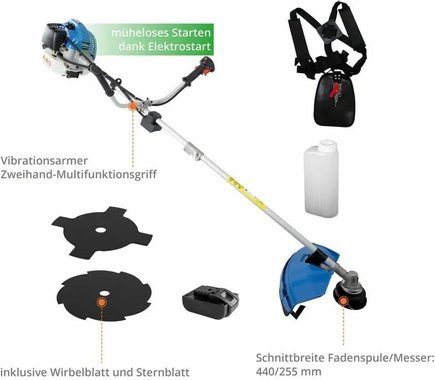 Бензинов тример Gude GFS 52.3 9500rpm 52 см³ Бензинова косачка Тример за трева с 2 ножа и корда