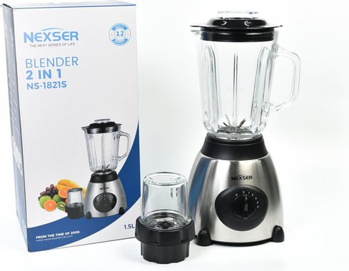 Блендер 2в1 Nexser NS1841S 1.5л 600W Мелничка Чопър Стъклена кана Лед Смути Шейк 