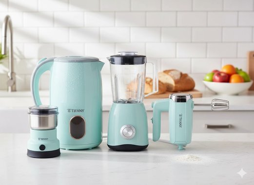 Комплект кухненски уреди 4в1 Tiffany TF777 Блендер Чопър Кафемелачка Кана за вода Миксер 