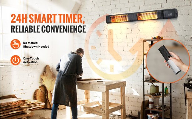 Инфрачервена двойна печка Vevor T17-GR30B 102см 3000W Инфрачервен карбонов отоплител с дистанционно управление вътрешно и външно отопление 