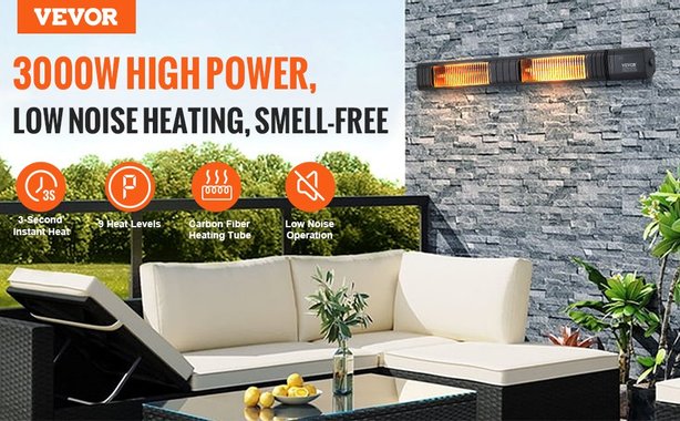Инфрачервена двойна печка Vevor T17-GR30B 102см 3000W Инфрачервен карбонов отоплител с дистанционно управление вътрешно и външно отопление 