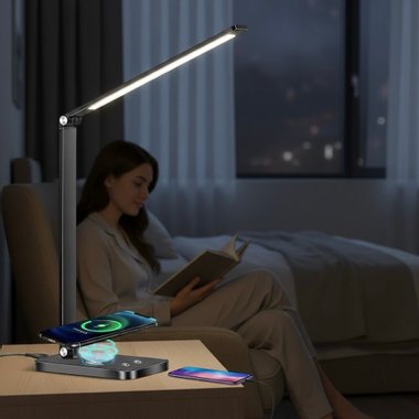 Настолна лампа с безжично зареждане Mdhand MT856 Led осветление безжично зарядно 