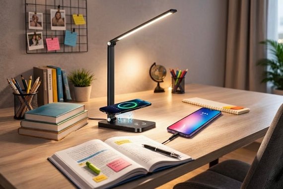 Настолна лампа с безжично зареждане Mdhand MT856 Led осветление безжично зарядно 