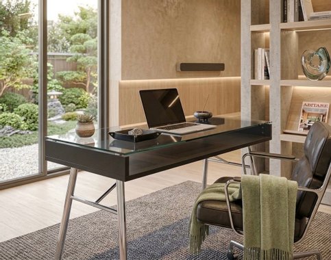 Бюро Flash Furniture Brettford NAN-JN-2966-GG Бюро с плот от закалено стъкло Работна маса Офис бюро 