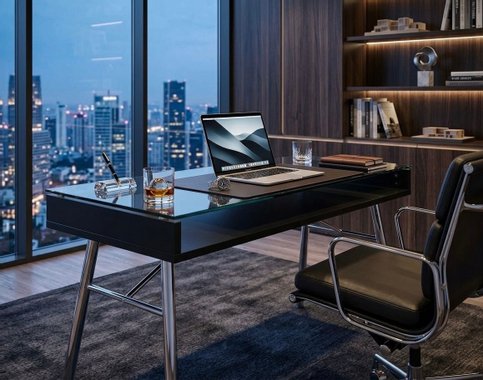 Бюро Flash Furniture Brettford NAN-JN-2966-GG Бюро с плот от закалено стъкло Работна маса Офис бюро 