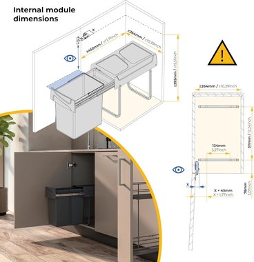 Кош за отпадъци Emuca 8199323 20л за вграждане кош за боклук 
