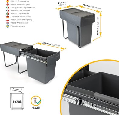 Кош за отпадъци Emuca 8199323 20л за вграждане кош за боклук 