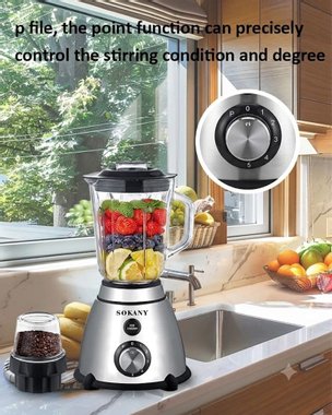 Професинален блендер 2в1 Sokany SK03031 1.5л 800W Мелничка Чопър Стъклена кана Лед 