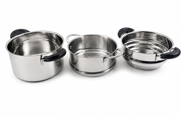 Комплект съдове за готвене BergHOFF Teka Kuppersbusch Cookware set 7 части тиган касерола тенджера кошници на пара