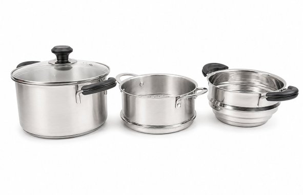 Комплект съдове за готвене BergHOFF Teka Kuppersbusch Cookware set 7 части тиган касерола тенджера кошници на пара