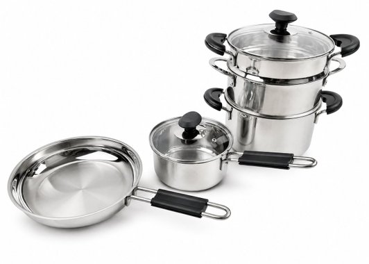 Комплект съдове за готвене BergHOFF Teka Kuppersbusch Cookware set 7 части тиган касерола тенджера кошници на пара