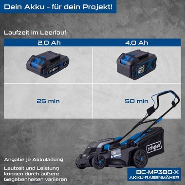 Акумулаторна косачка Scheppach BC-MP380-X 20V 38см Косене Събиране на трева Мулчиране