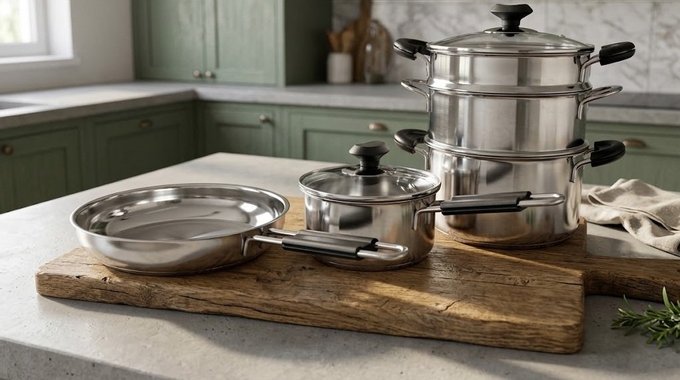 Комплект съдове за готвене BergHOFF Teka Kuppersbusch Cookware set 7 части тиган касерола тенджера кошници на пара