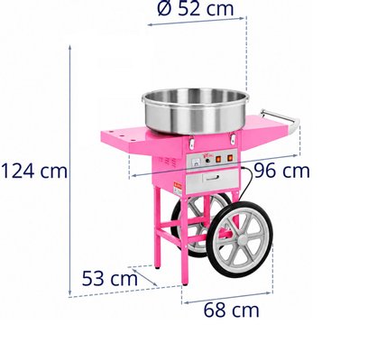 Професионална машина за захарен памук Royal Catering RCZC1200E 1200W Количка Мобилна машина