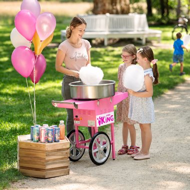 Професионална машина за захарен памук Royal Catering RCZC1200E 1200W Количка Мобилна машина
