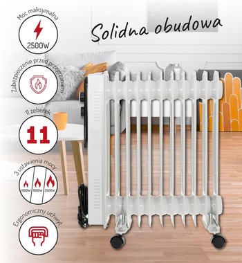 Маслен радиатор Adler AD7817 2500W 11 ребра електрически отоплител печка 
