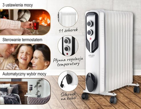 Маслен радиатор Adler AD7817 2500W 11 ребра електрически отоплител печка 