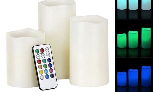 LED свещи 3 броя Candles Flameless 12 цвята дистан