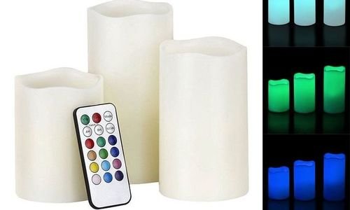 LED свещи 3 броя Candles Flameless 12 цвята дистан