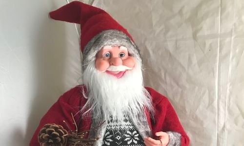 Коледна фигурка Дядо Коледа с фенер 60 см бял черв