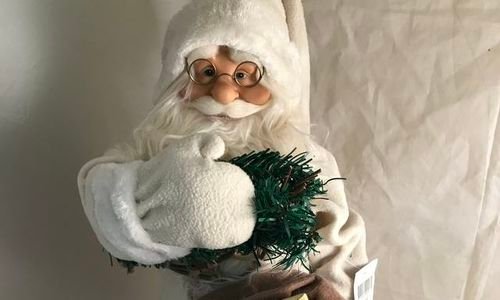 Коледна фигурка Дядо Коледа с фенер 60 см бял черв
