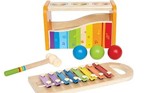 Дървен цветен ксилофон с чукче и топки Hape E0305 