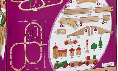Дървена железница с влак, кола и аксесоари Eichhor