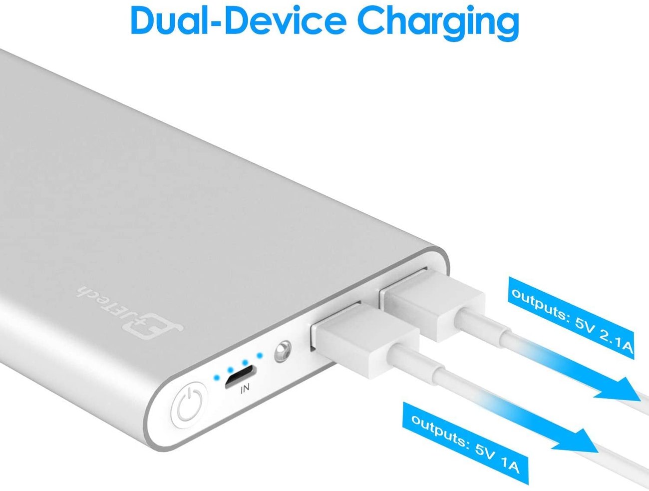 Портативна Външна батерия JETech 0761 Power Bank 10000mAh 5V 1A 2.1A Преносимо зарядно