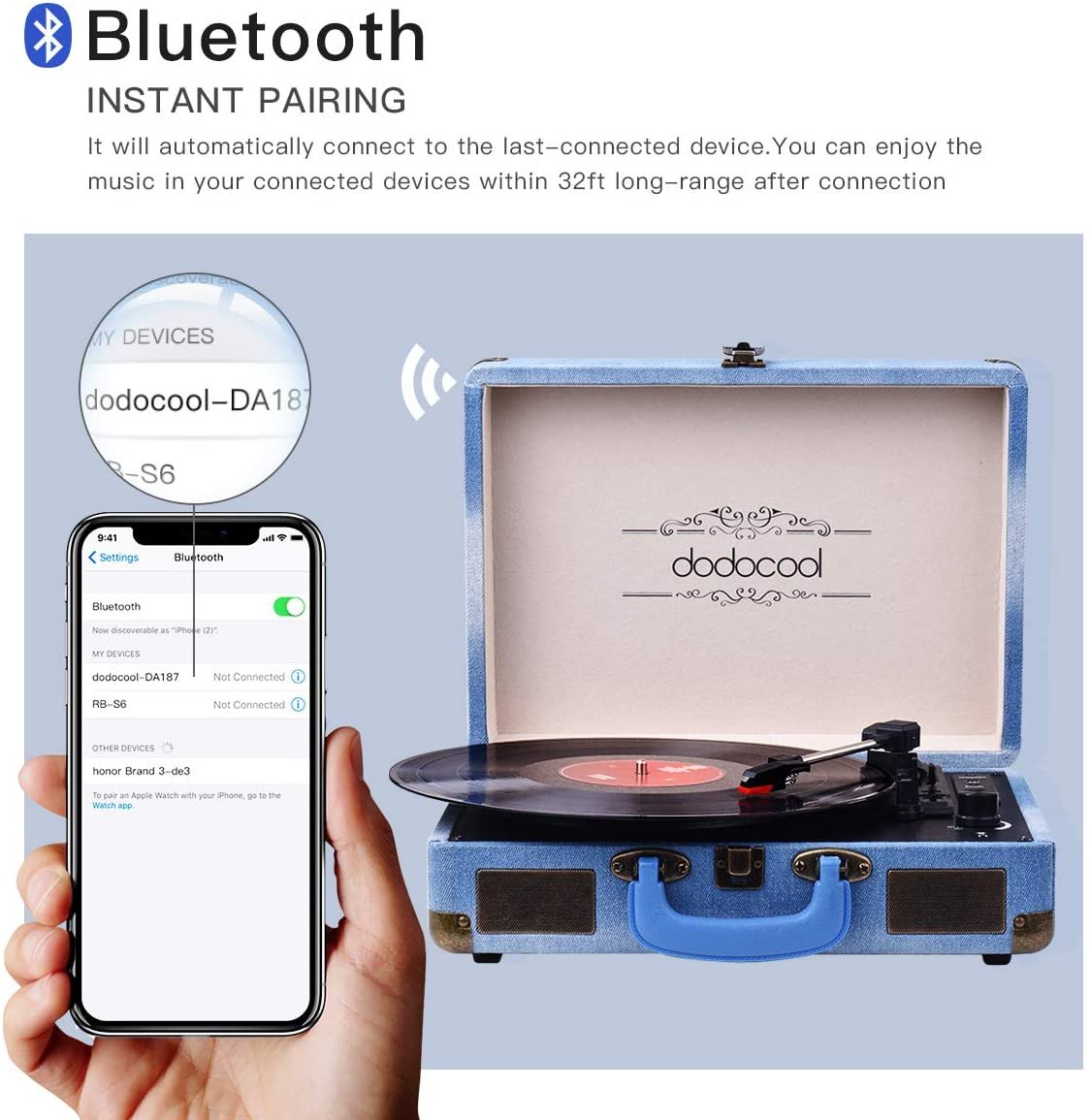 Грамофон Dodocool DA187BL дигитализиращ Bluetooth USB SD карта RCA