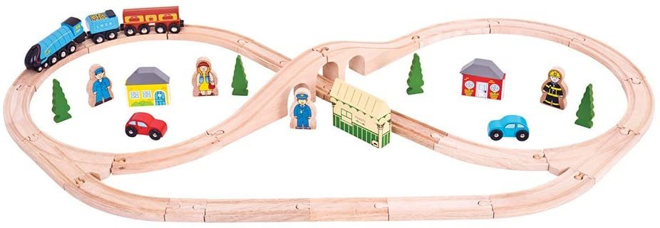 Детски дървен влак с релси Bigjigs Rail BJT027 локомотив