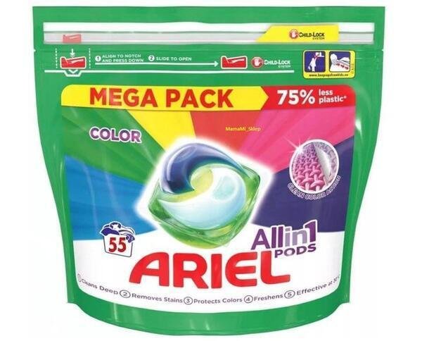 Промо пакет 2 бр. Капсули Ariel All in One Color, 55 изпирания, общо 110 капсули, внос от Германия