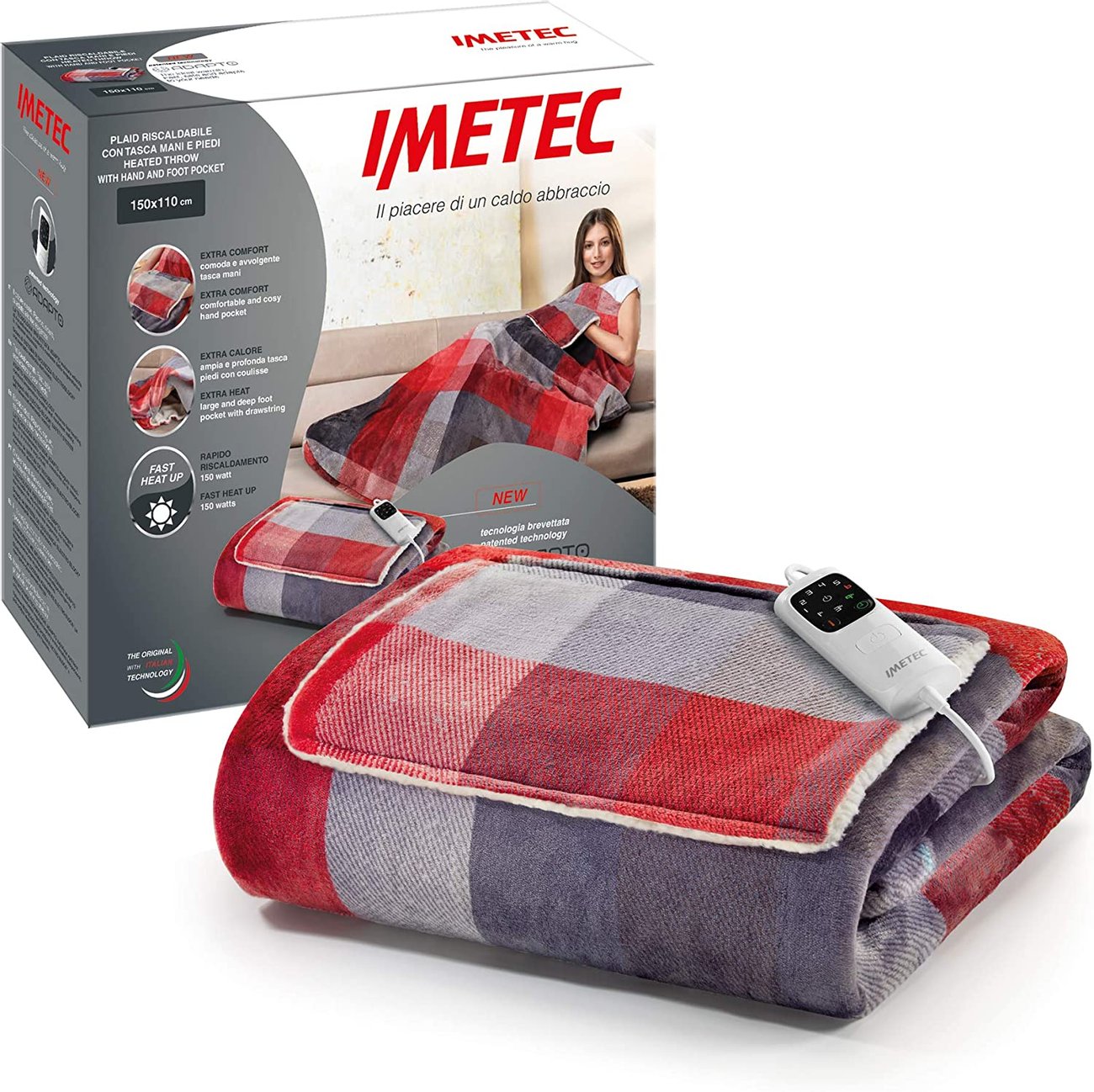 Електрическо одеяло Imetec Adapto Velvet Tartan 150x110см 150 W Термо подложка