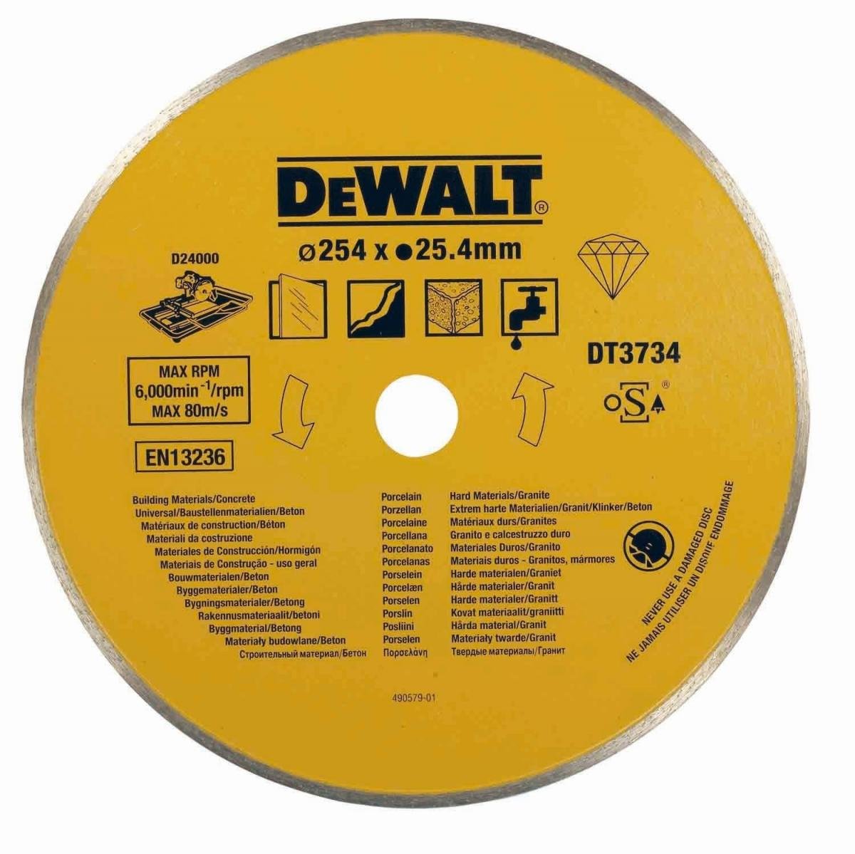 Диамантен диск за мокро рязане на керамика DeWalt 250mm