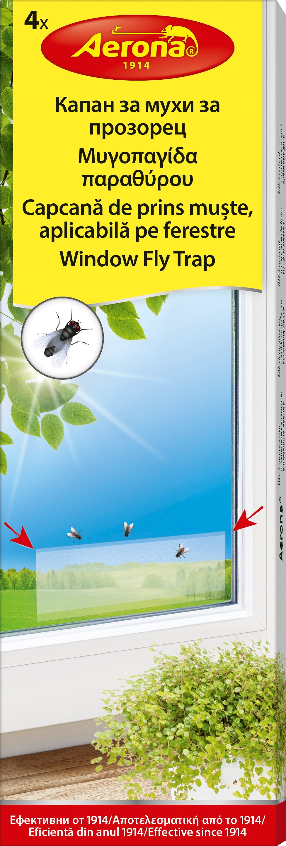 Лепящи ленти за мухи за прозорец Aerona, прозрачни, 4 бр