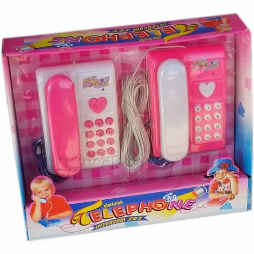 Телефони в розово, комплект с два телефона свързани с кабел 291041